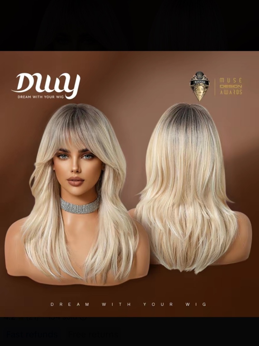 Long Layered Blonde Wig with Bangs NWT